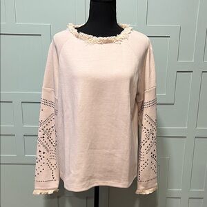 Coco + Carmen Cream Fringed Sweatshirt w/Embellishments